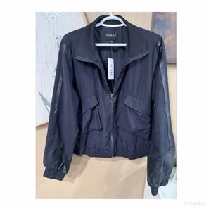 NEW Guess Women's Black Bomber Jacket With Faux Leather Accents Size XL